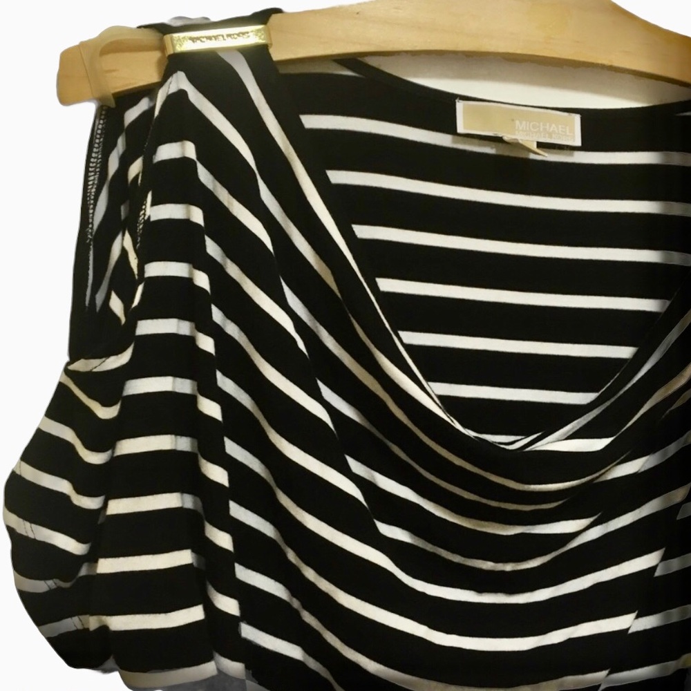 Michael Kors Cold Shoulder Black White Shirt